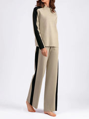 2 Piece Set Round Neck Long Sleeve Loose Sweater + High Waist Pants