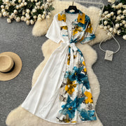 Chic Single Breasted Spliced Elegant Korean Fashion Fairy Sexy High Waist Vestidos Summer High Street Women Vacation