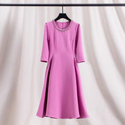 Elegant three-quarter sleeve dress, high quality crystal diamonds