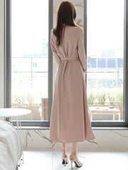 Elegant Long Sleeve Belted High Quality Maxi Dress