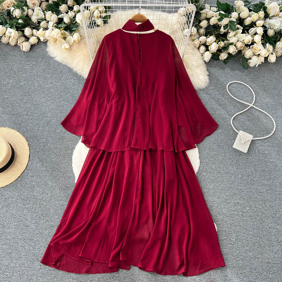 High quality multi color high neck long sleeve elegant long dress