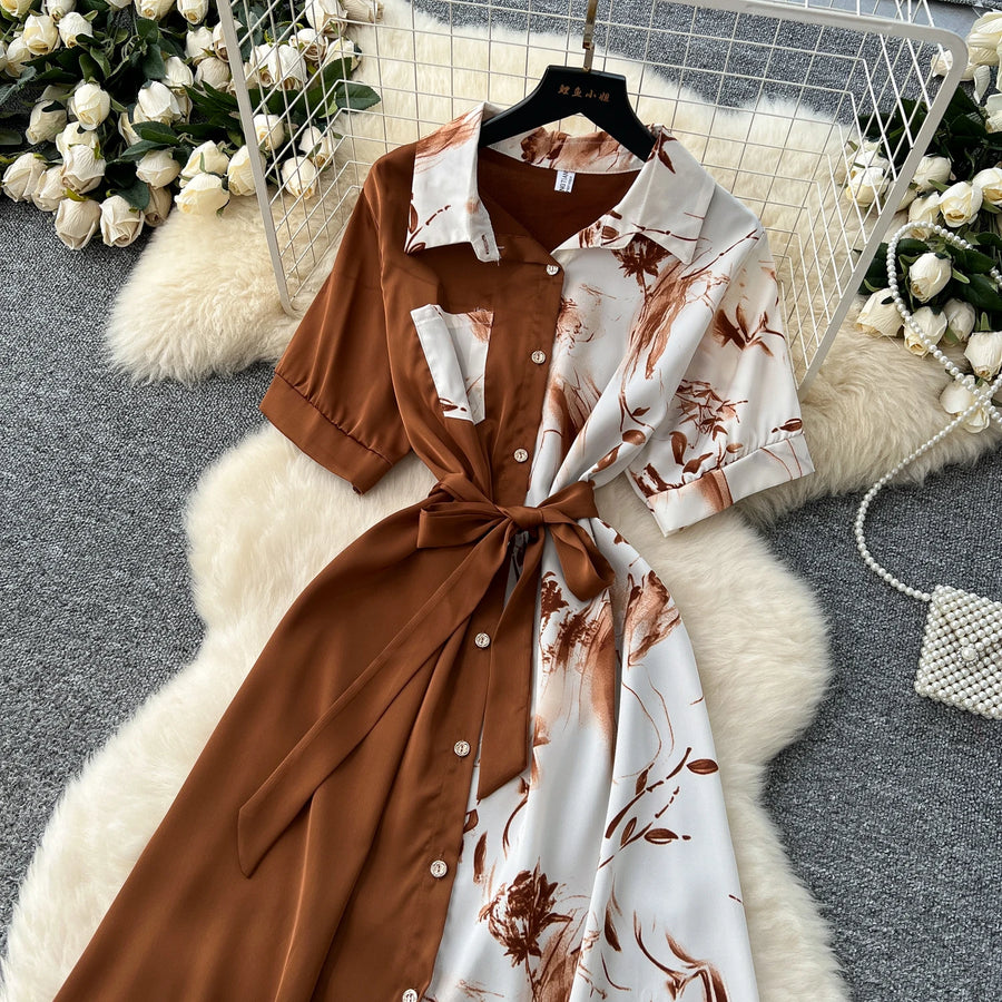 Chic Single Breasted Spliced Elegant Korean Fashion Fairy Sexy High Waist Vestidos Summer High Street Women Vacation