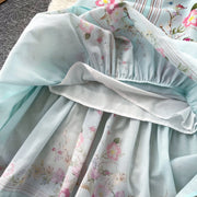 Mint Green Floral Print Sleeveless A-Line Dress Women Summer High Waist Simple Pure Desire Style Commute Suitable City Outfit