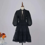 Quality Organza Midi Hollow Out Dresses Women's Half Sleeve Summer Embroidery Lace Evening Party Short Dress Shirt Lady