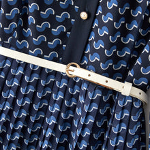 Blue Plaid Turndown Collar Long Sleeve Pleated High Waist Elegant High Quality Dresses