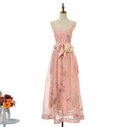 Plus size printed strappy dress with high waist, high quality midi style