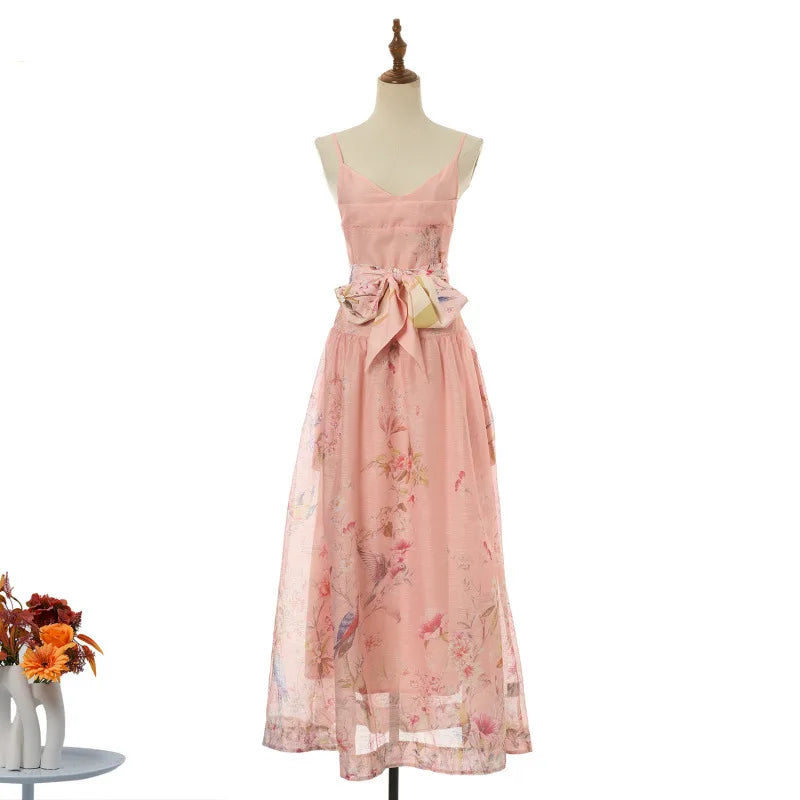 Plus size printed strappy dress with high waist, high quality midi style