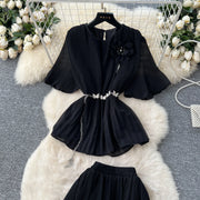 Chic Elegant Three-dimensional Ruched slim chain casual Sexy Evening Fashion fairycore women clothing Two Piece Set