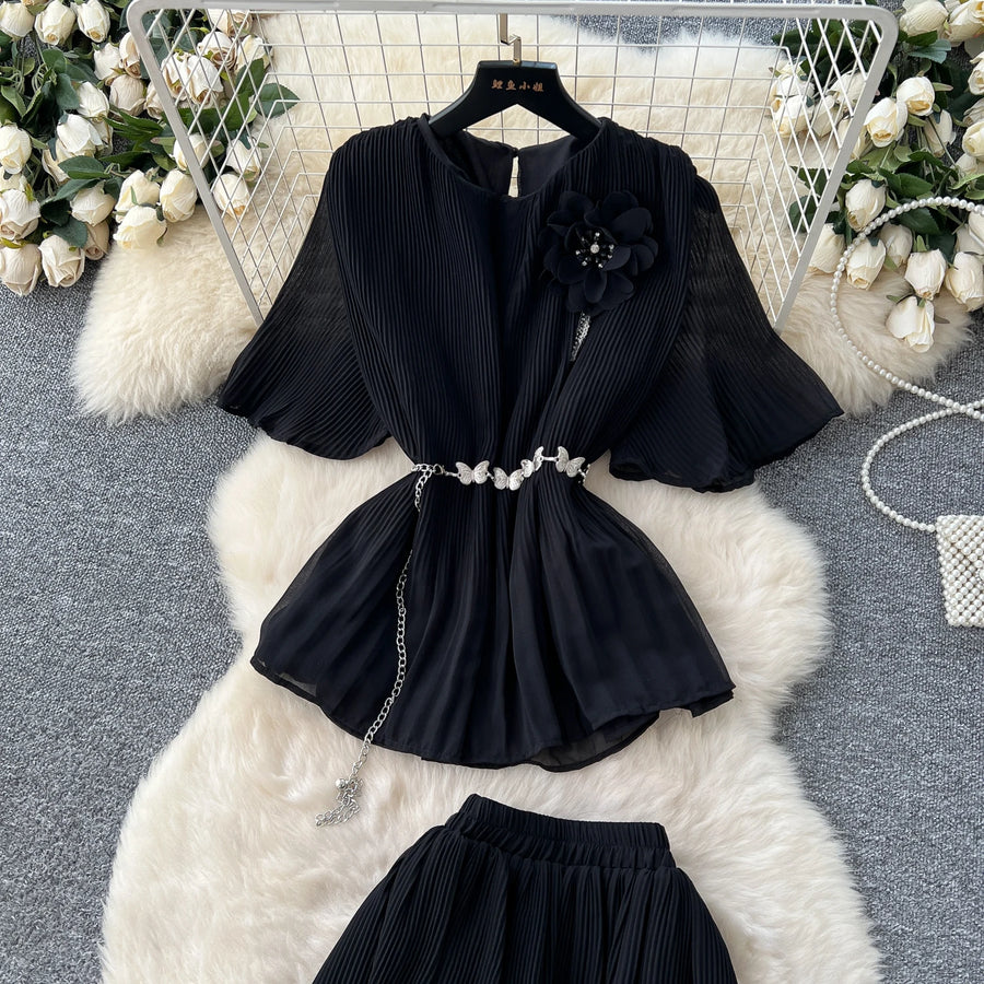 Chic Elegant Three-dimensional Ruched slim chain casual Sexy Evening Fashion fairycore women clothing Two Piece Set