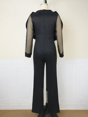 Black Jumpsuit with Big Bow Long Sleeve, High Waist High Quality