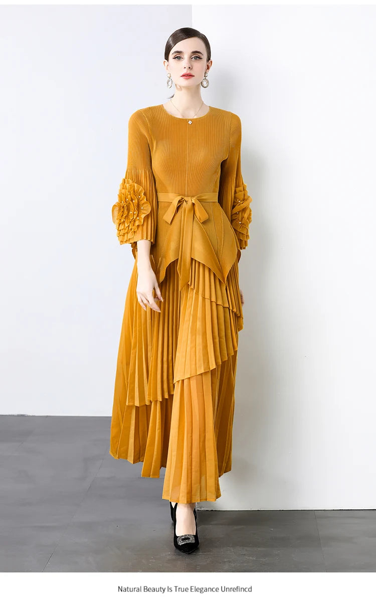 Miyake Spring Women's Clothing French Light Luxury Temperament Elegant Pleated Clothes Two-piece Set  Irregular Skirt 2025