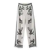 2024 Summer Fashion Print Long Pant Sets Women's Lapel Long Sleeve Shirt Wide Leg Trousers Lady Chic 2 Pieces Sets Street Outfit