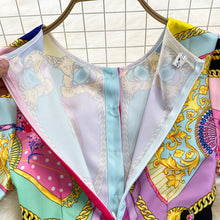 Short Sleeve O-Neck Flower Fan Printed Lace-up Waist Wrap Bow Midi Dress High Quality