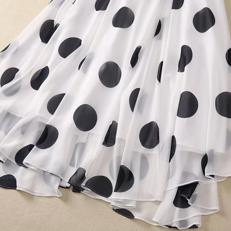 High Quality Butterfly Sleeves Elegant Polka Dot Print Chiffon Long Dresses