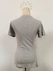 Casual plain pleated patchwork round neck short sleeve t-shirts with spliced metal buckle