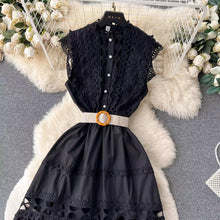 High Quality Sleeveless Stand Collar Hollow Out Belt Water Soluble Embroidery Embroidery Long Elegant Dress