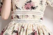 Flower Embroidery Lace Shorts Set Elegant Lantern Sleeve Shirt+Wide Leg Shorts High Quality