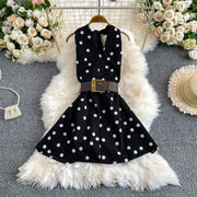 Fashion Sexy Halter Dress Women Summer Belt Waist Slim Fit Polka Dot A Line Party Daily Office Street Wear Chic Woman Dress