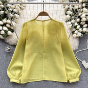 High Quality Round Neck Long Sleeve Sheer Bohemian Top