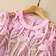 High Quality Embroidery Short Sleeve Openwork Lace Dresses