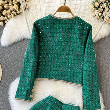 Two Piece Set Luxury Plaid Sequin Tweed Jacket+High Waist Shorts