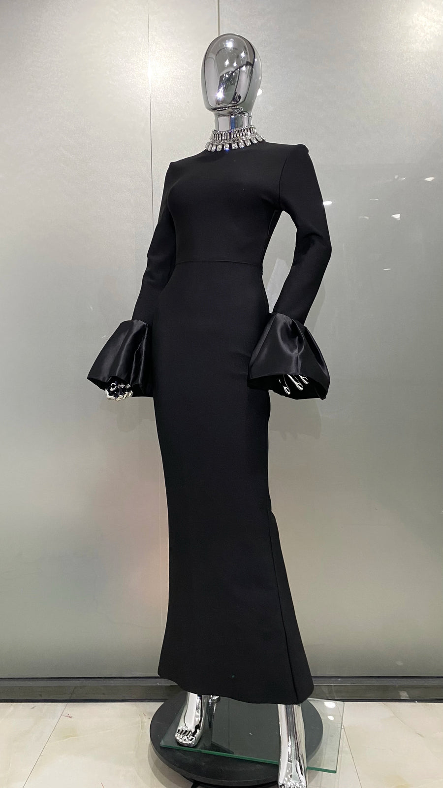 High Quality Women Sexy Flare Sleeve Sparkly Crystal Bodycon Bandage Long Dress Elegant Evening Party Celebrate Red Carpet Dress Black / S High Quality Women Sexy Flare Sleeve Sparkly Crystal Bodycon Bandage Long Dress Elegant Evening Party Celebrate Red Carpet Dress Black / S