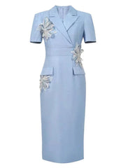 New Fashion Elegant Work Style Formal Pencil Dress Women Clothes Mujer Office Lady Commute Short Sleeve Wrap Hip Midi Vestidos