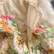Long dress with open back and sexy A-line cut with high-quality flowers and embroidered lace