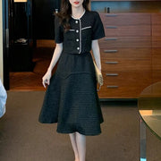 Two Piece Sets Puff Sleeve Tops+ High Waist Skirt High Quality