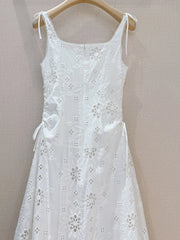 Elegant spaghetti strap openwork lace dress with high quality white lace