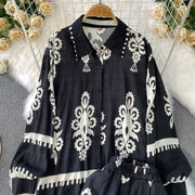 Women Two Piece Skirt Sets Shirt Muslim Suits Shirt Tops Full Sleeve Solid Wide Leg Pant Long Elegant Elastic Waist Summer 2025
