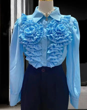 High Quality 3D Flower Single Breasted Ruffle Long Sleeve Shirts
