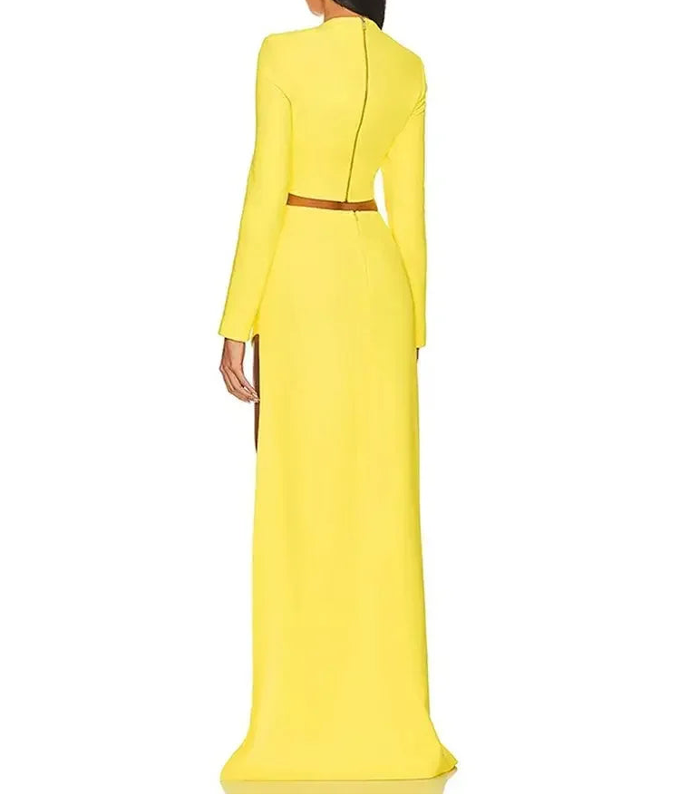 New Women's Luxury Beaded Starfish Diamond Sexy Long Sleeve Short Top High Waisted Split Skirt 2-Piece Nightclub Party Set