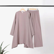 2 piece set long sleeve top plus high quality wide leg pants