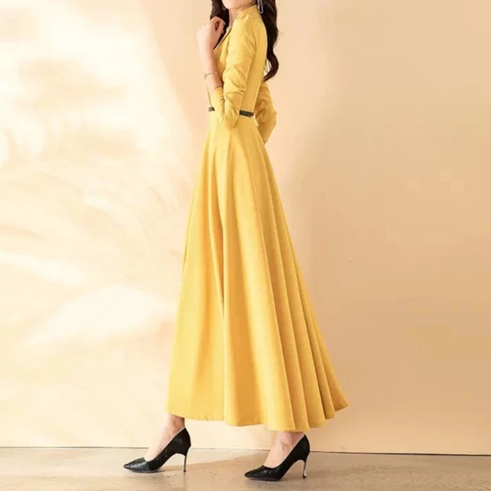 yellow evening dress with sleeves Long Sleeve Draped Bardot Lace Maxi Dress Yellow