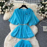 Chic Elegant Three-dimensional Ruched slim chain casual Sexy Evening Fashion fairycore women clothing Two Piece Set