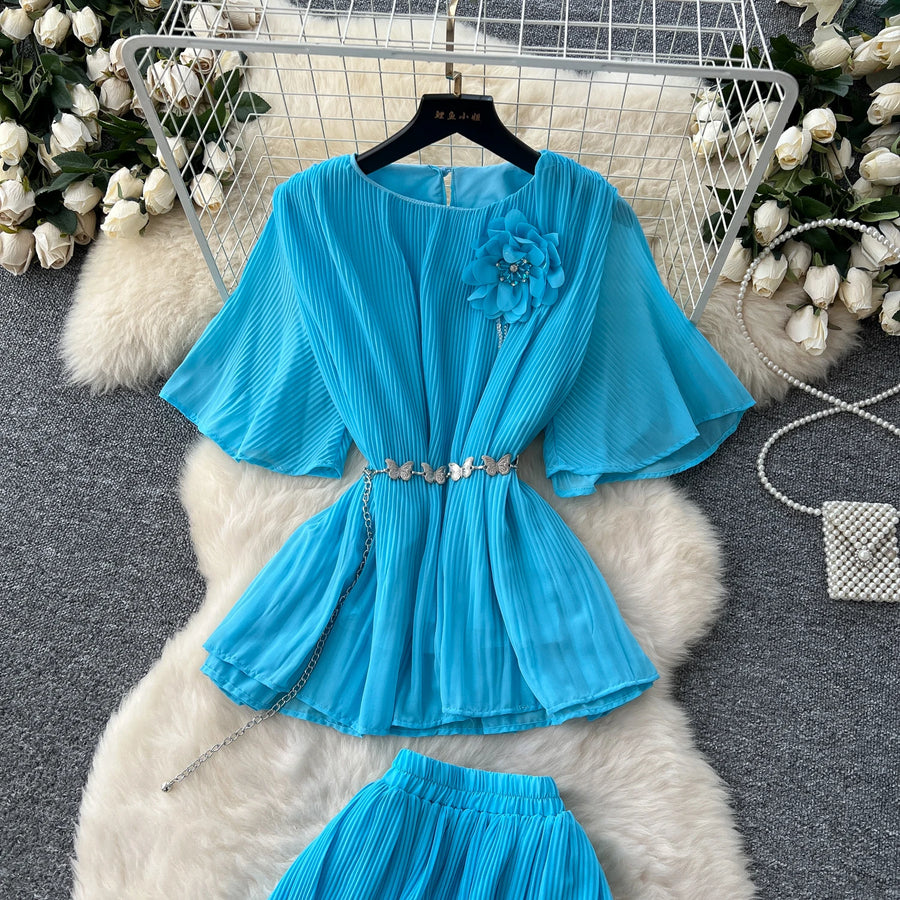 Chic Elegant Three-dimensional Ruched slim chain casual Sexy Evening Fashion fairycore women clothing Two Piece Set