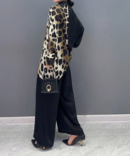 High Quality Black Patchwork V Neck Blouse And Wide Leg Pants Two Piece Sets