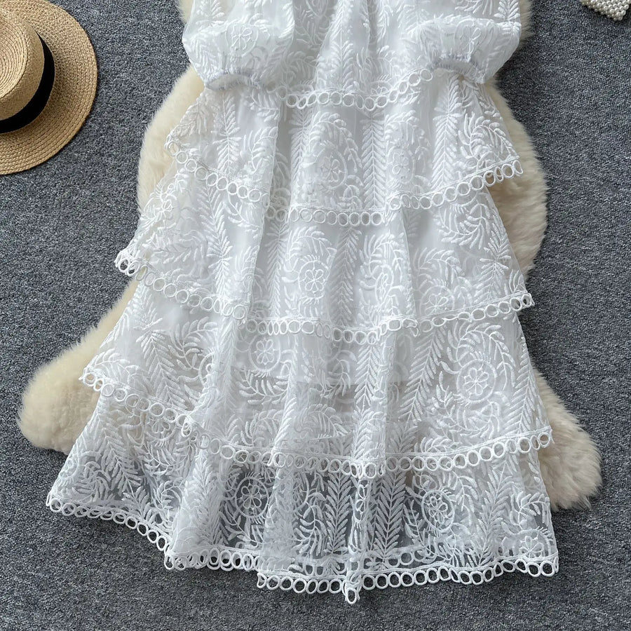 Cake Dress Women Long Dresses High Waist Vestidos Full Sleeve Elegant Splice Y2k Streetwear Work Party Night Ruffles High Waist