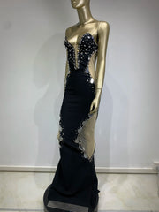 Elegant Strapless Dresses V Neck High Quality Crystal Plexiglass Petal Embroidery