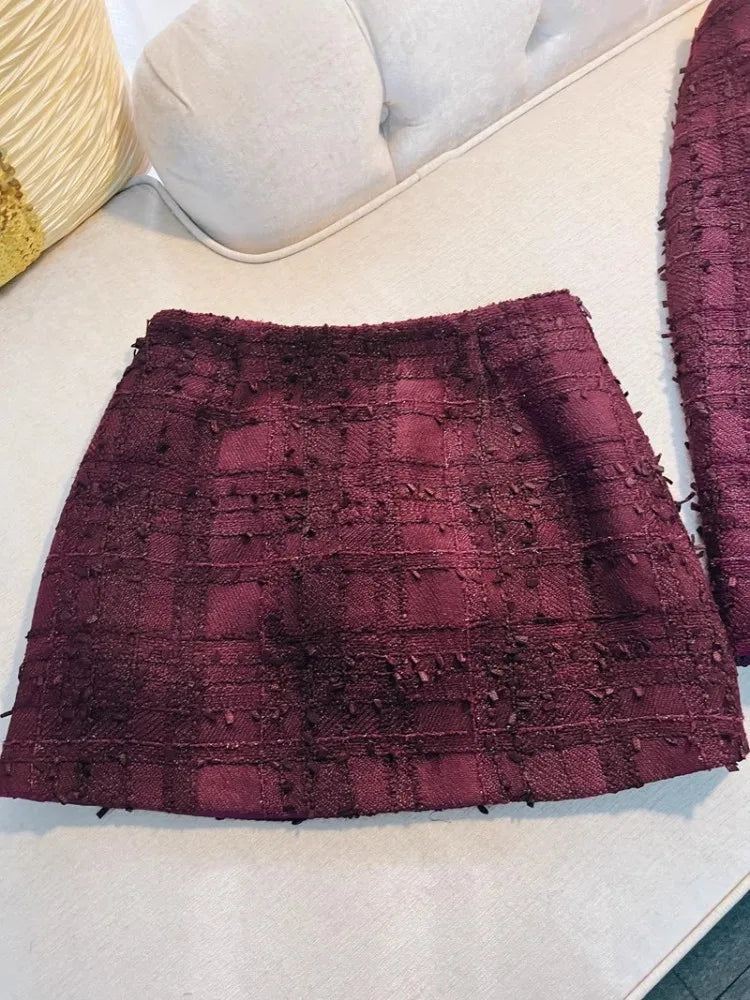 Office Ladies Elegant Two Piece Set Tweed Short Jacket High Waist A-Line Skirt New Spring Slim Fit Fashion Women Matching Sets