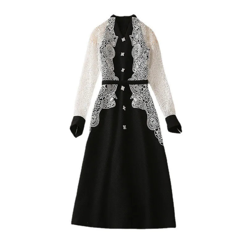 High Quality Lace V Neck Long Sleeve Elegant Dress