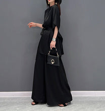 2 Piece Set Stylish Half Sleeve Blouses + With High Quality Wide Leg Long Pants