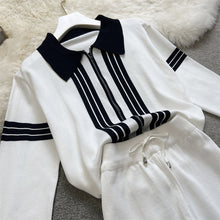 Two Piece Set Stripe Zipper Cardigan + High Quality Harem Pants