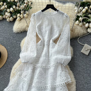 Cake Dress Women Long Dresses High Waist Vestidos Full Sleeve Elegant Splice Y2k Streetwear Work Party Night Ruffles High Waist