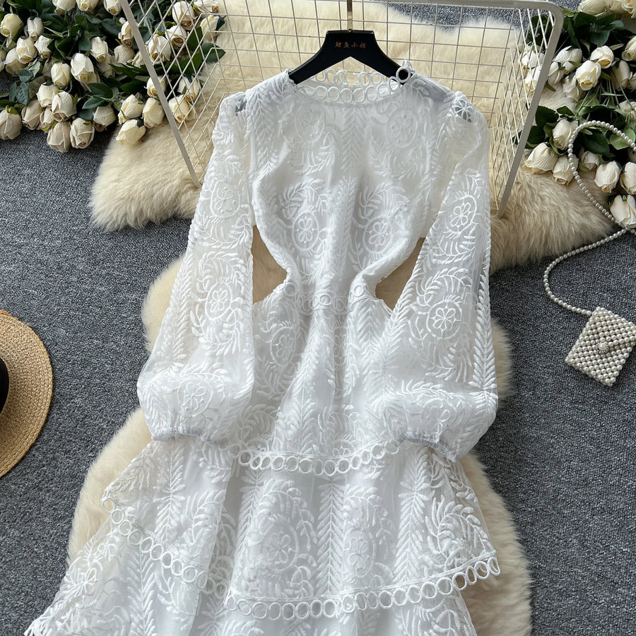 Cake Dress Women Long Dresses High Waist Vestidos Full Sleeve Elegant Splice Y2k Streetwear Work Party Night Ruffles High Waist