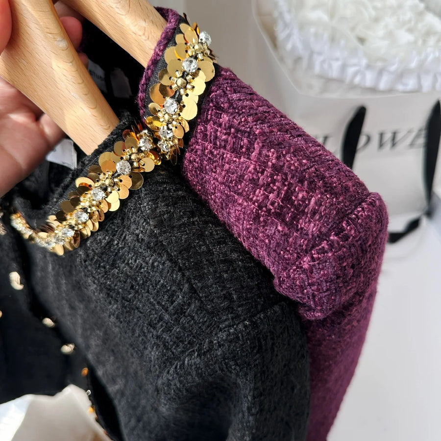 Small fragrance female high-grade single-breasted short coat temperament high-waist skirt two-piece