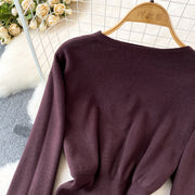 Women Elegant Office Two Piece Sets Autumn Winter Long Sleeved Standing Neck Sweater Top High Waist Slim A-line Long Skirt Suits
