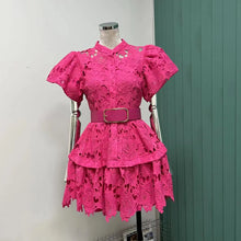 Princess sweet and lovely water-soluble lace openwork dress with belt