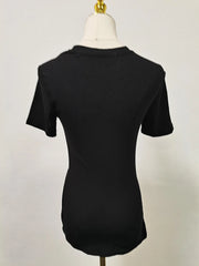 Casual plain pleated patchwork round neck short sleeve t-shirts with spliced metal buckle